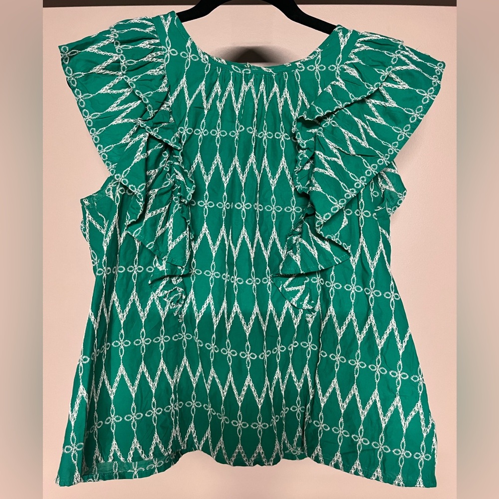 Universal Thread Green Ruffle Eyelet Blouse